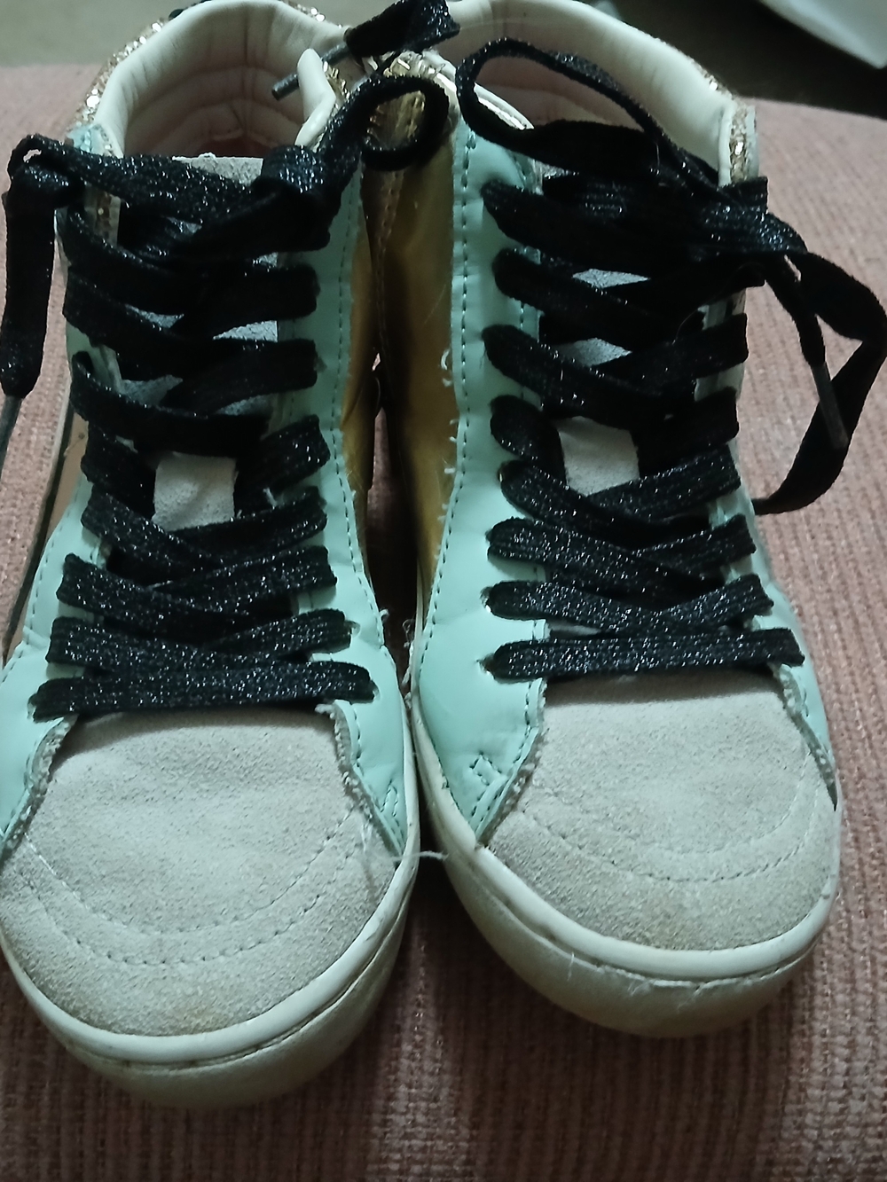 Justice Girls Mint Green High-Top Sneakers with Black Sparkle Laces